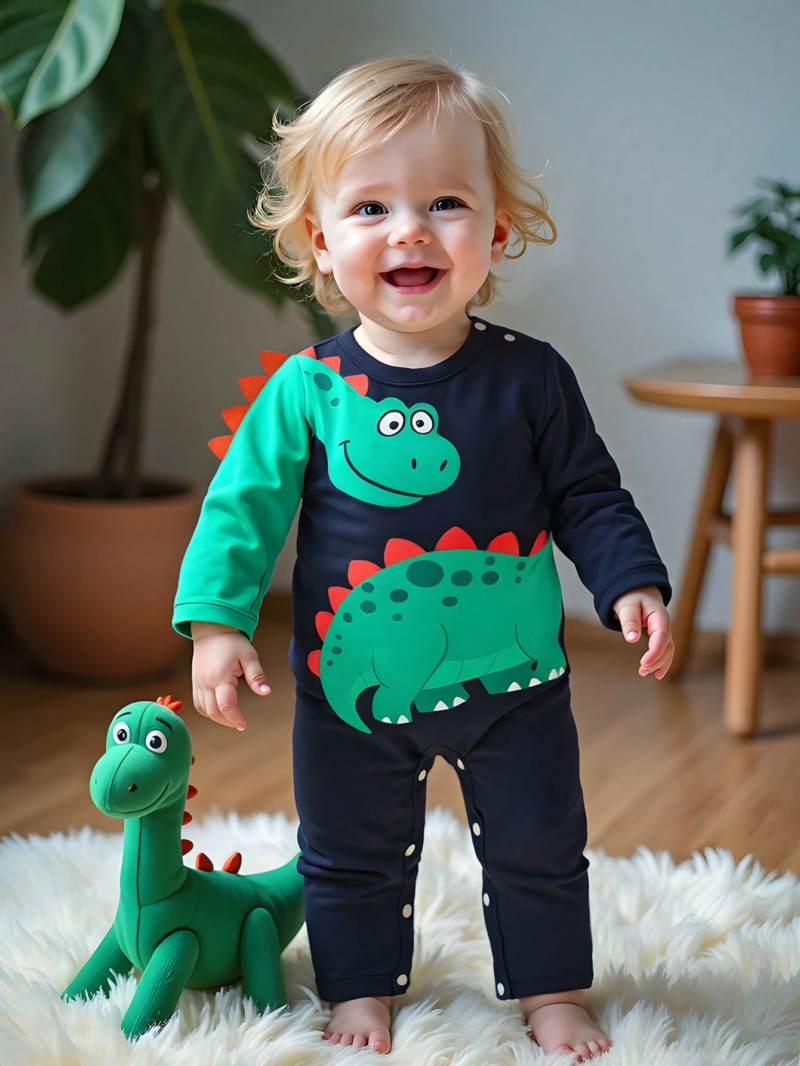 Mono multicolor de manga larga con dinosaurios para bebé niño