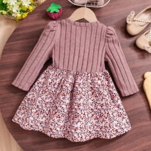 Vestido de punto acanalado floral para niña