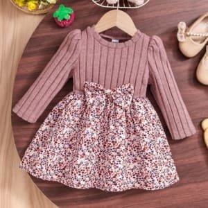 Vestido de punto acanalado floral para niña