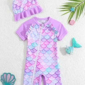 Traje de baño multicolor para bebé con estampado de sirena