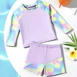 Traje de Baño Morado Minimalista para Bebé Estampado Escamas