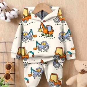 Conjunto multicolor de sudadera con bulldózer y shorts