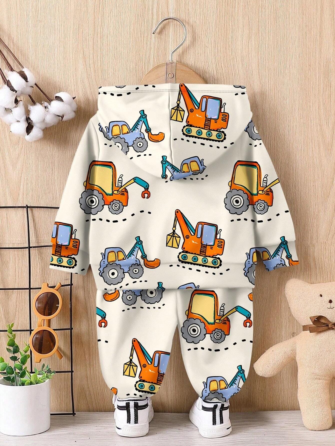 Conjunto multicolor de sudadera con bulldózer y shorts