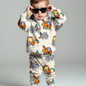 Conjunto multicolor de sudadera con bulldózer y shorts