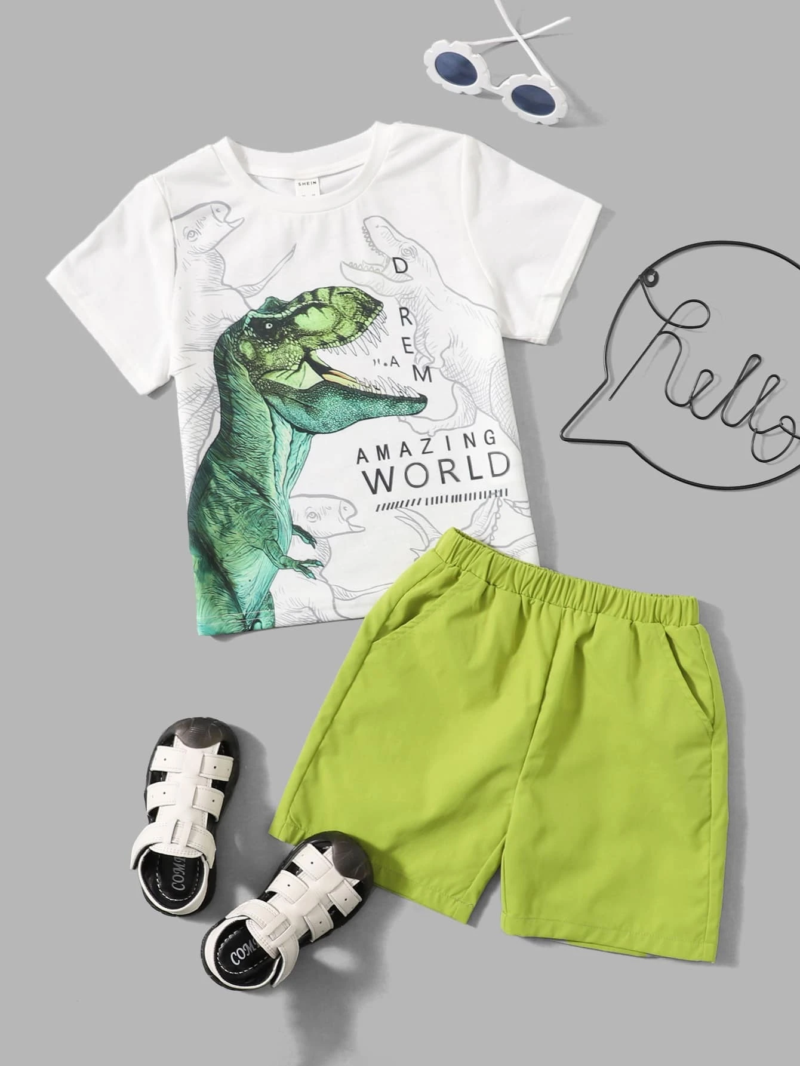 Conjunto con Camiseta de Dinosaurio y Pantalones Cortos