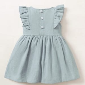 Vestido azul con volantes y bordado para bebé niña