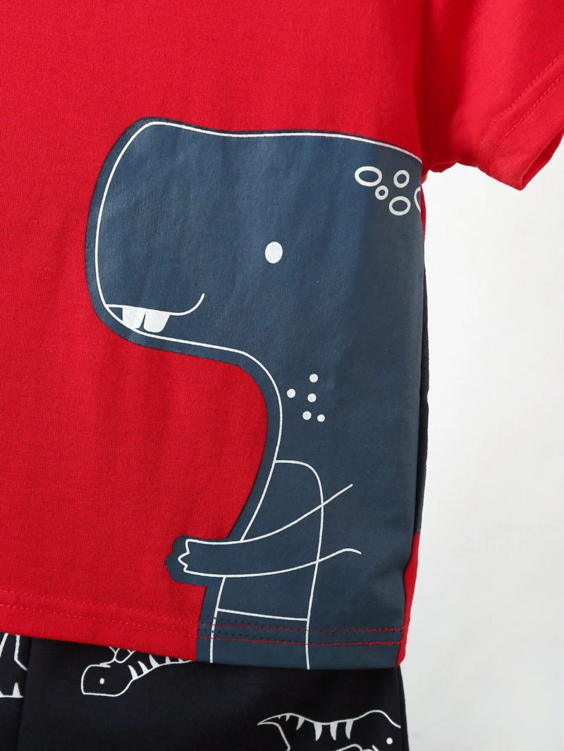 Conjunto Rojo de Camiseta Dinosaurio y Shorts para Niño