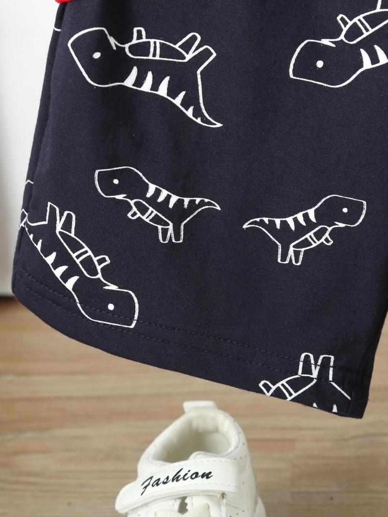 Conjunto Rojo de Camiseta Dinosaurio y Shorts para Niño