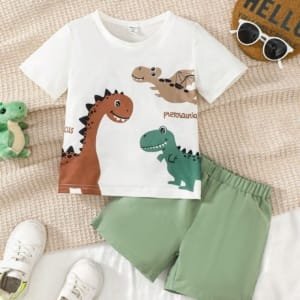 Camiseta y Pantalones Cortos con Estampado de Dinosaurio