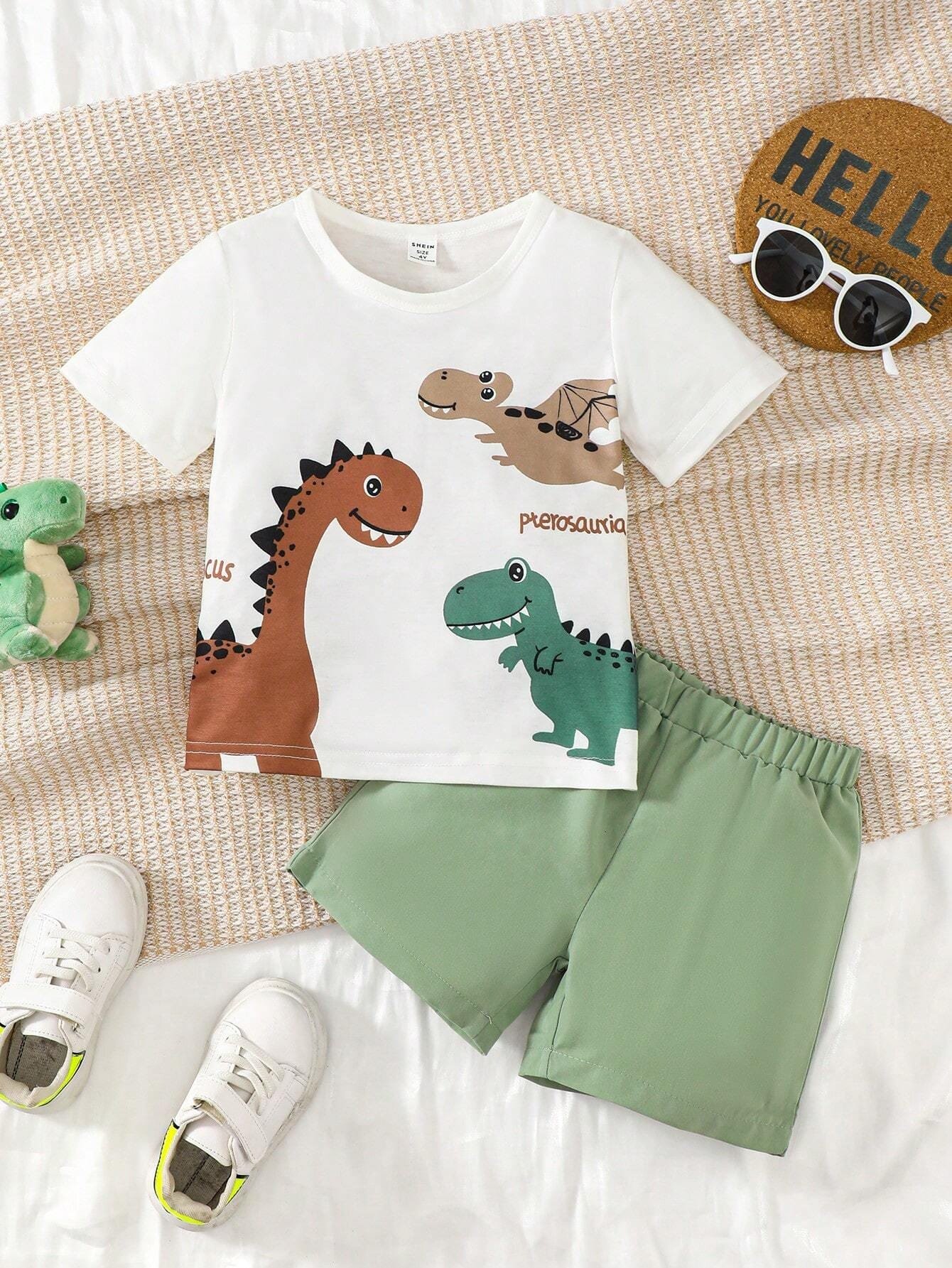 Camiseta y Pantalones Cortos con Estampado de Dinosaurio