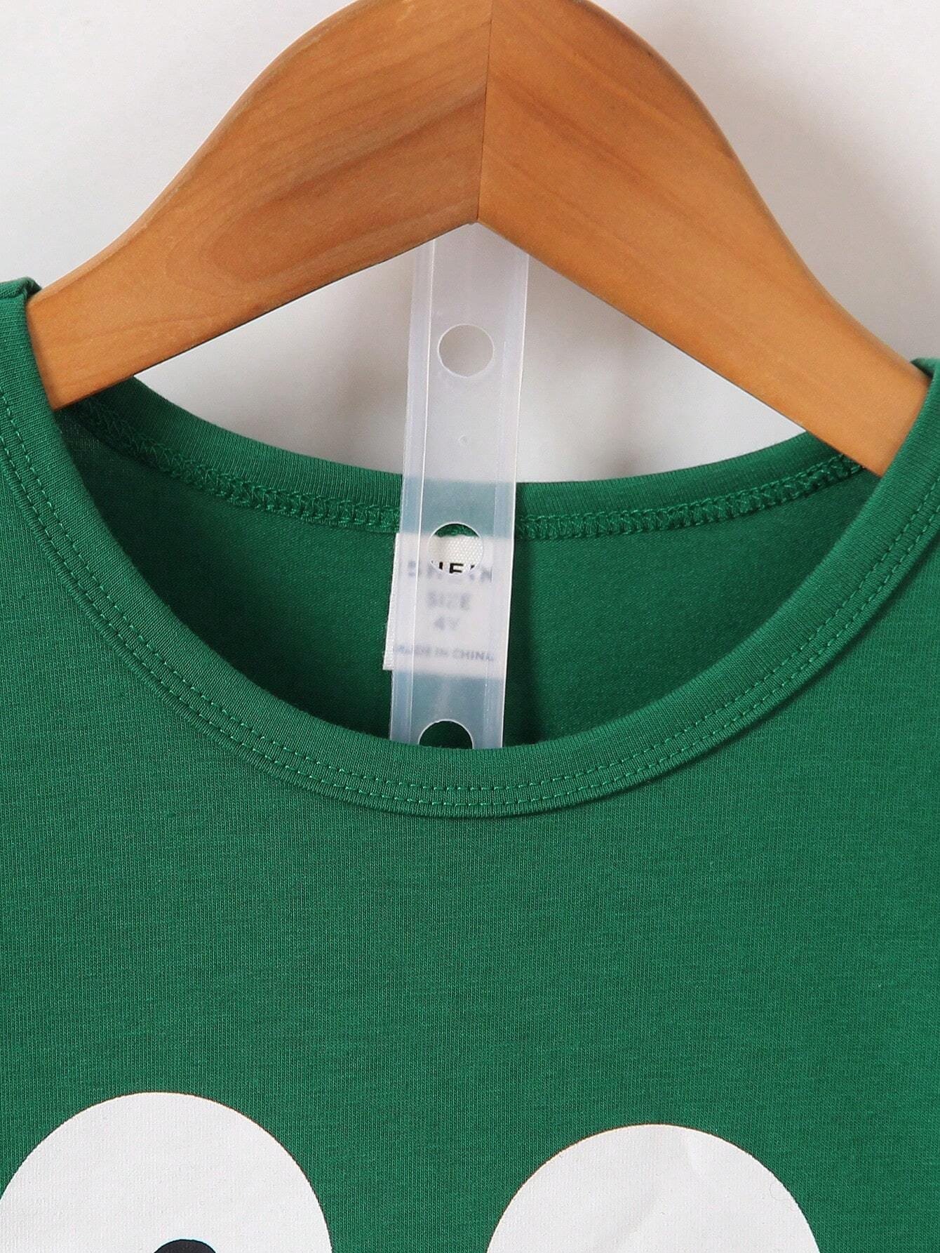 Playera verde para niño con estampado de cara sonriente