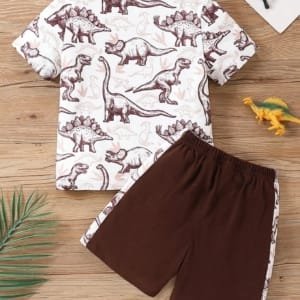Conjunto marrón de 2 piezas con estampado de dinosaurios