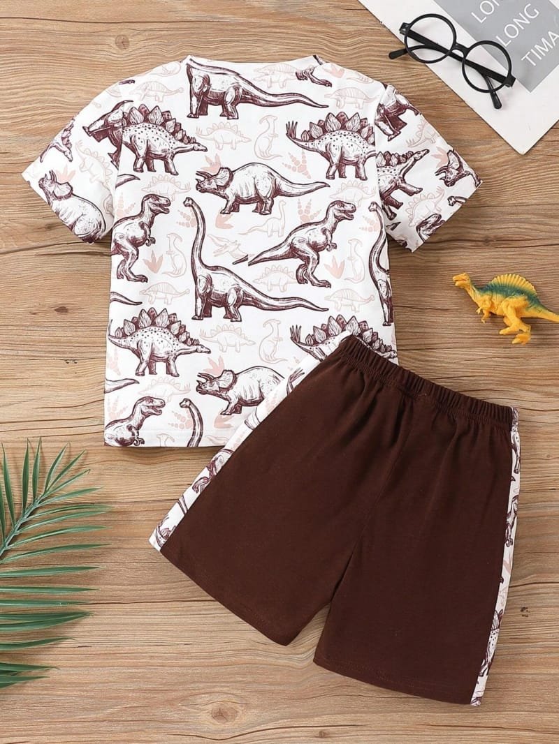 Conjunto marrón de 2 piezas con estampado de dinosaurios