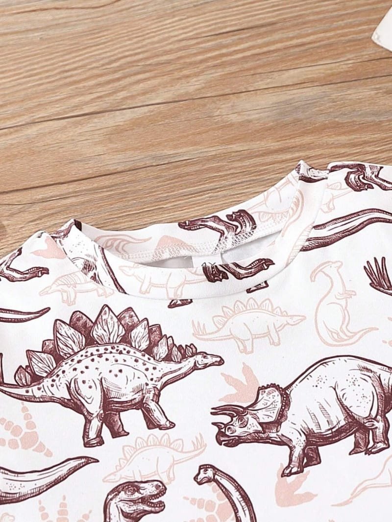 Conjunto marrón de 2 piezas con estampado de dinosaurios