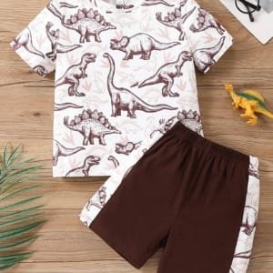 Conjunto marrón de 2 piezas con estampado de dinosaurios