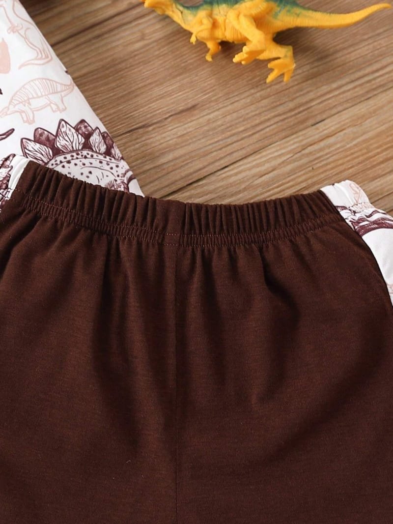 Conjunto marrón de 2 piezas con estampado de dinosaurios