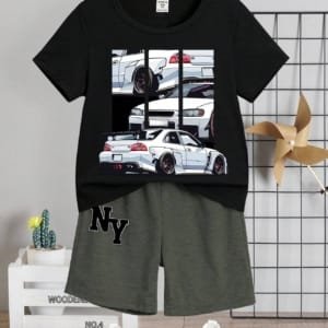 Set verde oscuro de 2 piezas con camiseta y shorts casuales