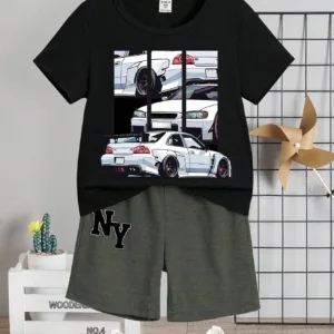 Set verde oscuro de 2 piezas con camiseta y shorts casuales