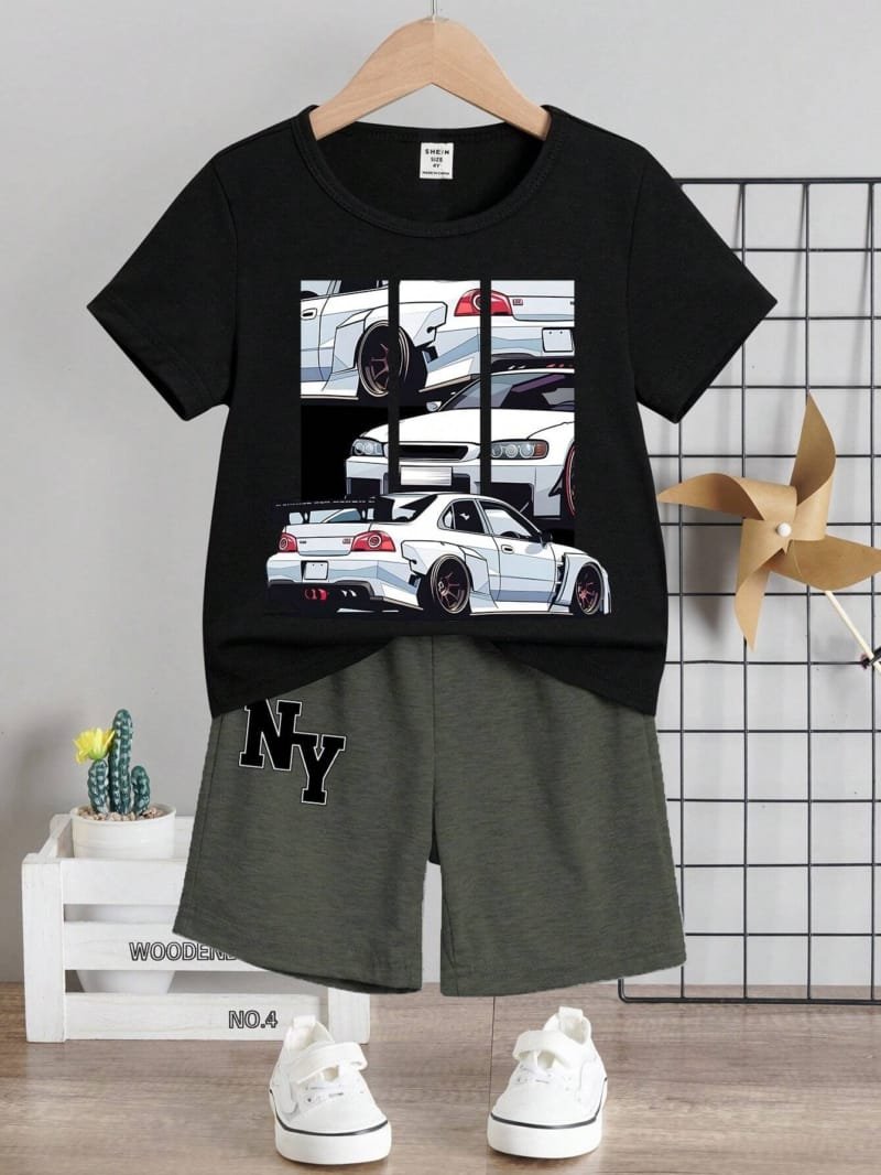 Set verde oscuro de 2 piezas con camiseta y shorts casuales