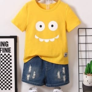Playera Amarillo para niño con estampado de cara sonriente