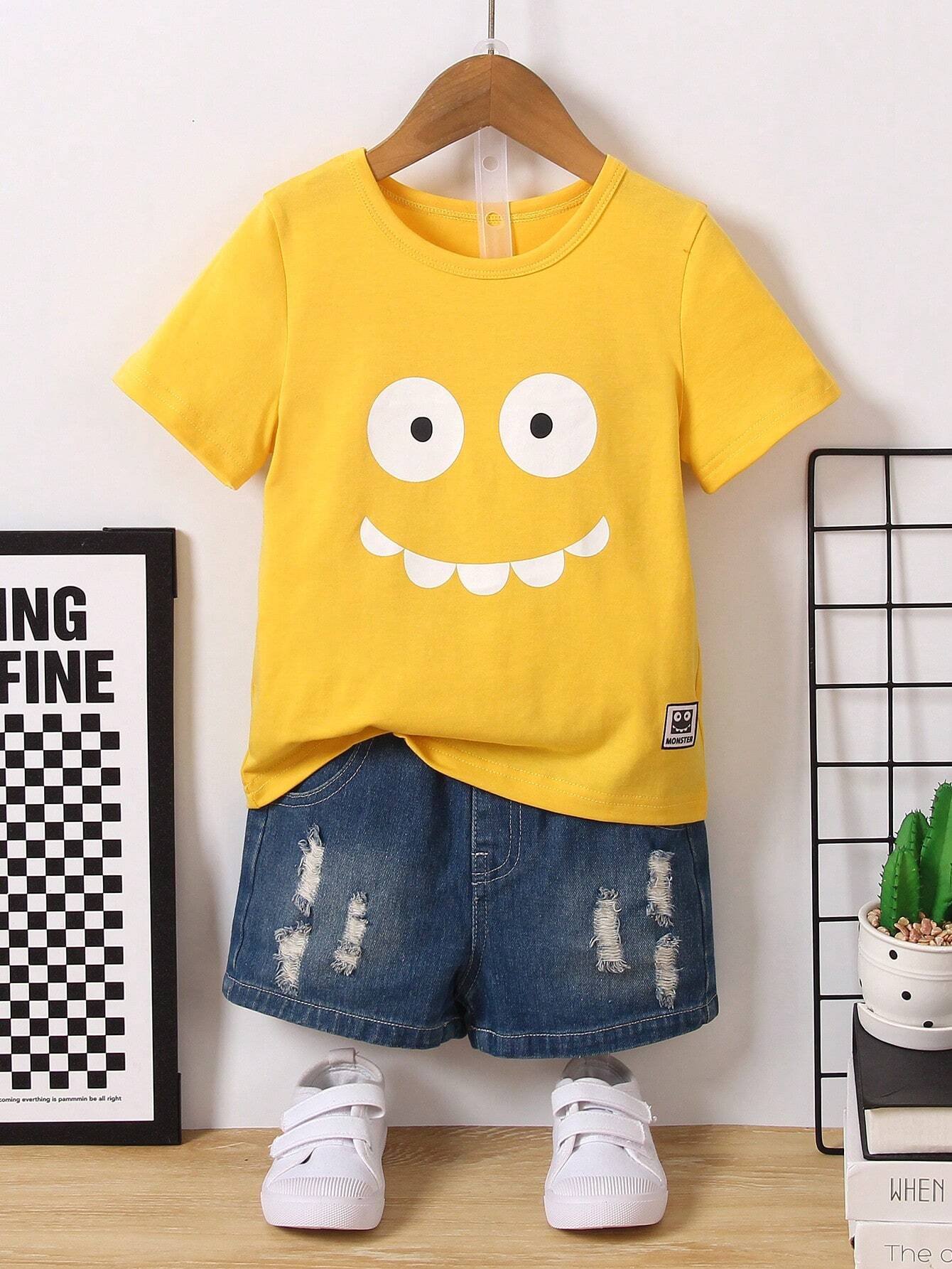 Playera Amarillo para niño con estampado de cara sonriente