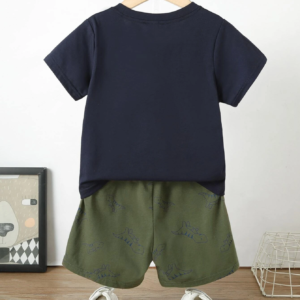 Conjunto Azul Marino de Camiseta Dinosaurio y Shorts para Niño