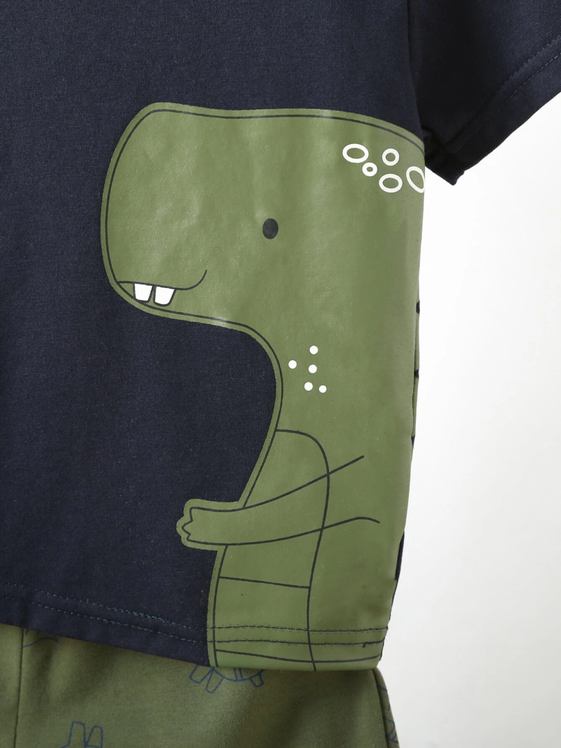Conjunto Azul Marino de Camiseta Dinosaurio y Shorts para Niño