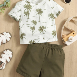 Conjunto verde tropical con estampado de palmeras para bebé