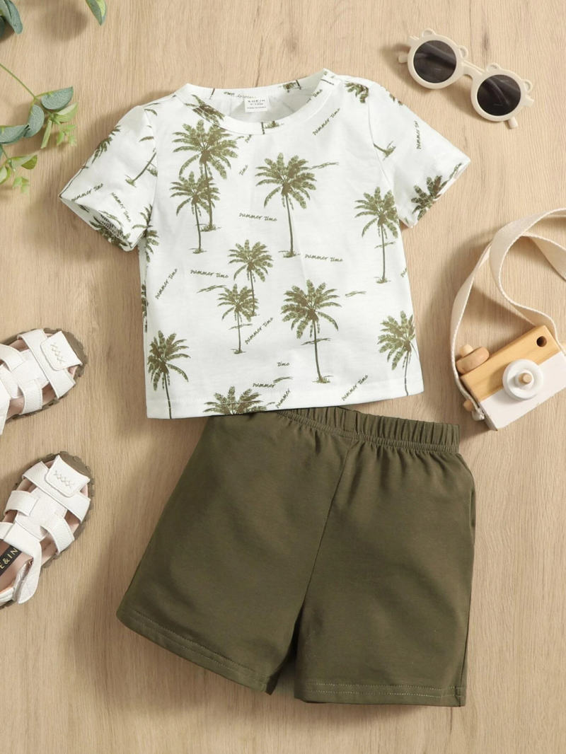 Conjunto verde tropical con estampado de palmeras para bebé