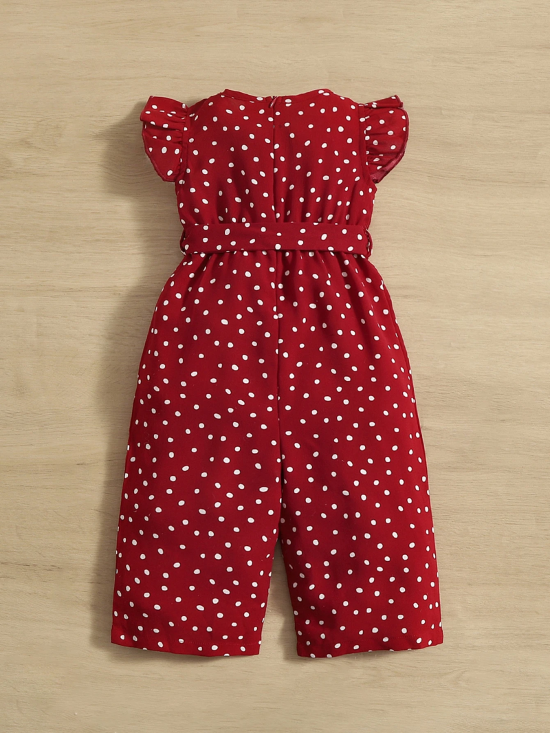 Jumpsuit burdeos con lunares y mangas con volante