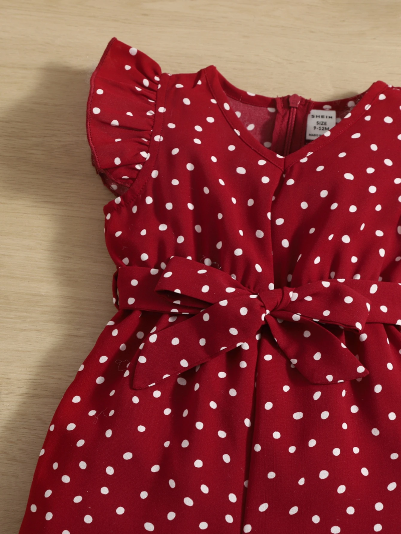 Jumpsuit burdeos con lunares y mangas con volante