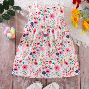 Vestido multicolor de niña sin mangas estampado floral