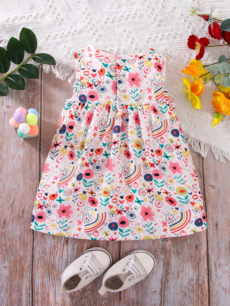 Vestido multicolor de niña sin mangas estampado floral