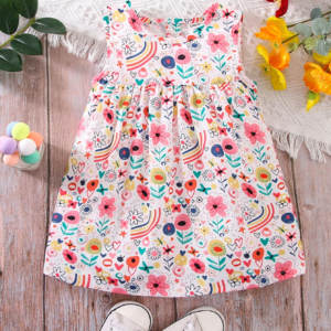 Vestido multicolor de niña sin mangas estampado floral