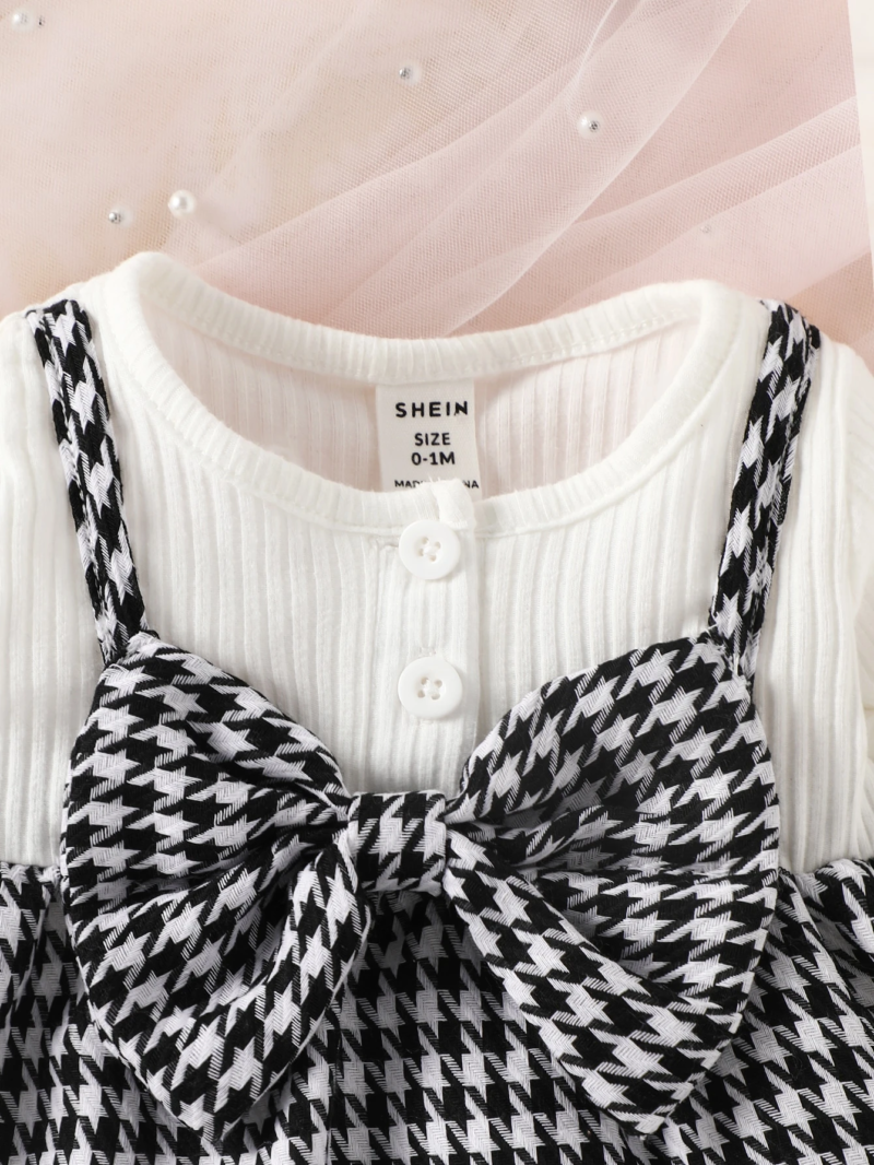 Vestido blanco y negro con moño y banda incluida