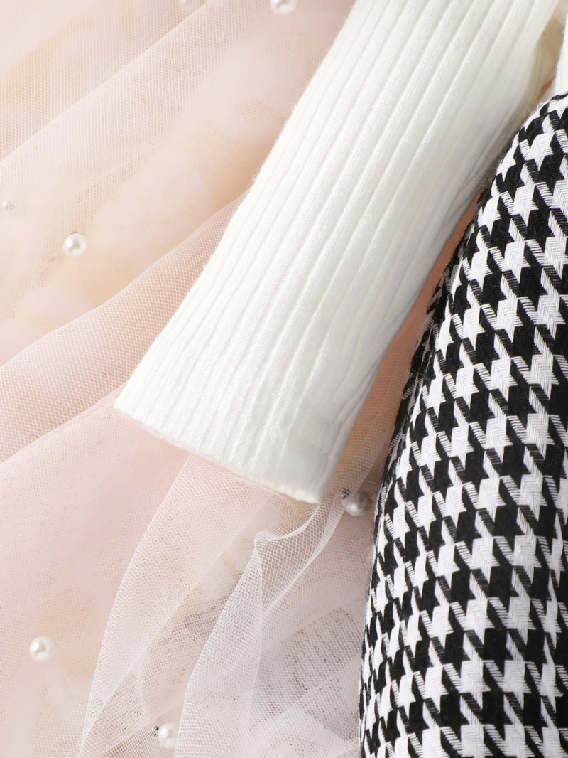 Vestido blanco y negro con moño y banda incluida