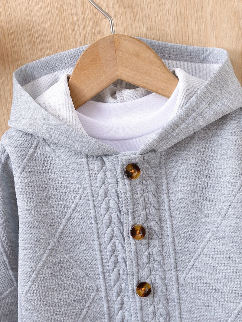 Chaqueta gris con capucha y botones frontales bebé