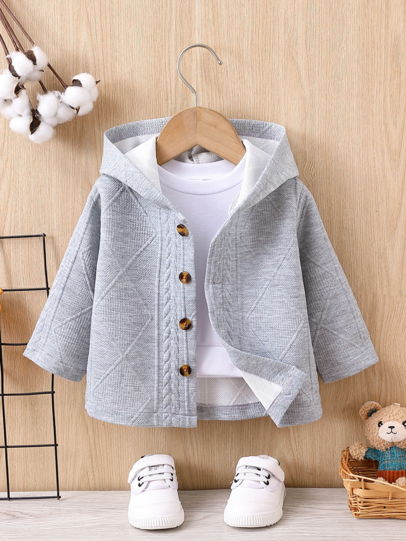 Chaqueta gris con capucha y botones frontales bebé