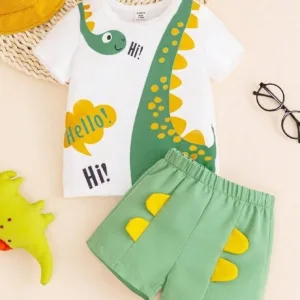 Conjunto amarillo con dinosaurio bebé niño divertido verano