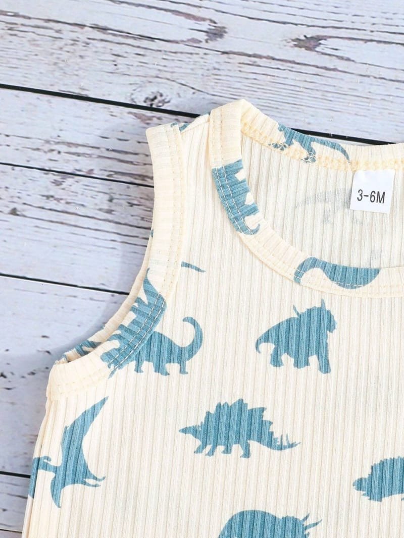 Conjunto azul sin mangas con dinosaurios para bebé niño