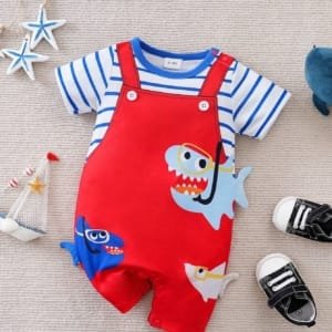 Mameluco multicolor con tiburones para bebé unisex verano