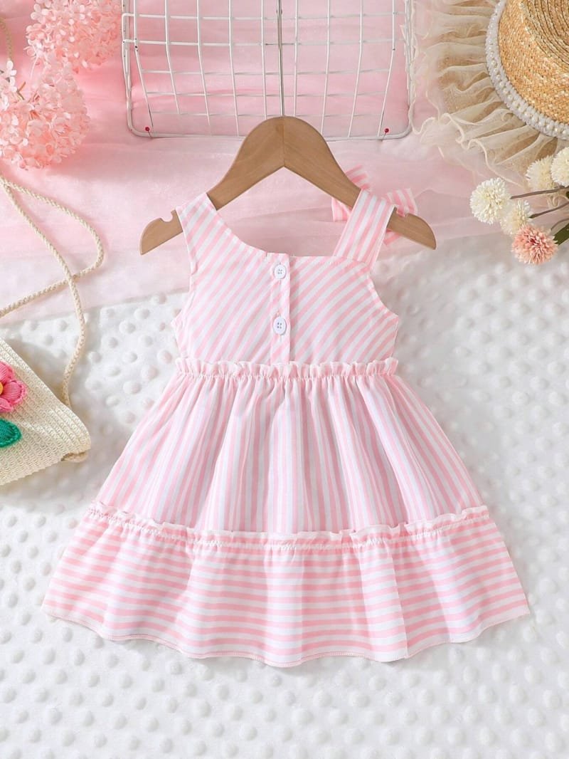 Vestido rosa con rayas para bebé niña sin mangas