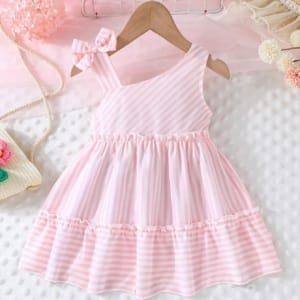 Vestido rosa con rayas para bebé niña sin mangas