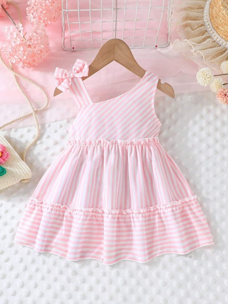 Vestido rosa con rayas para bebé niña sin mangas