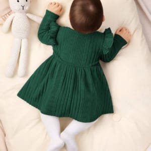 Vestido Verde Oscuro de punto para bebé recién nacida