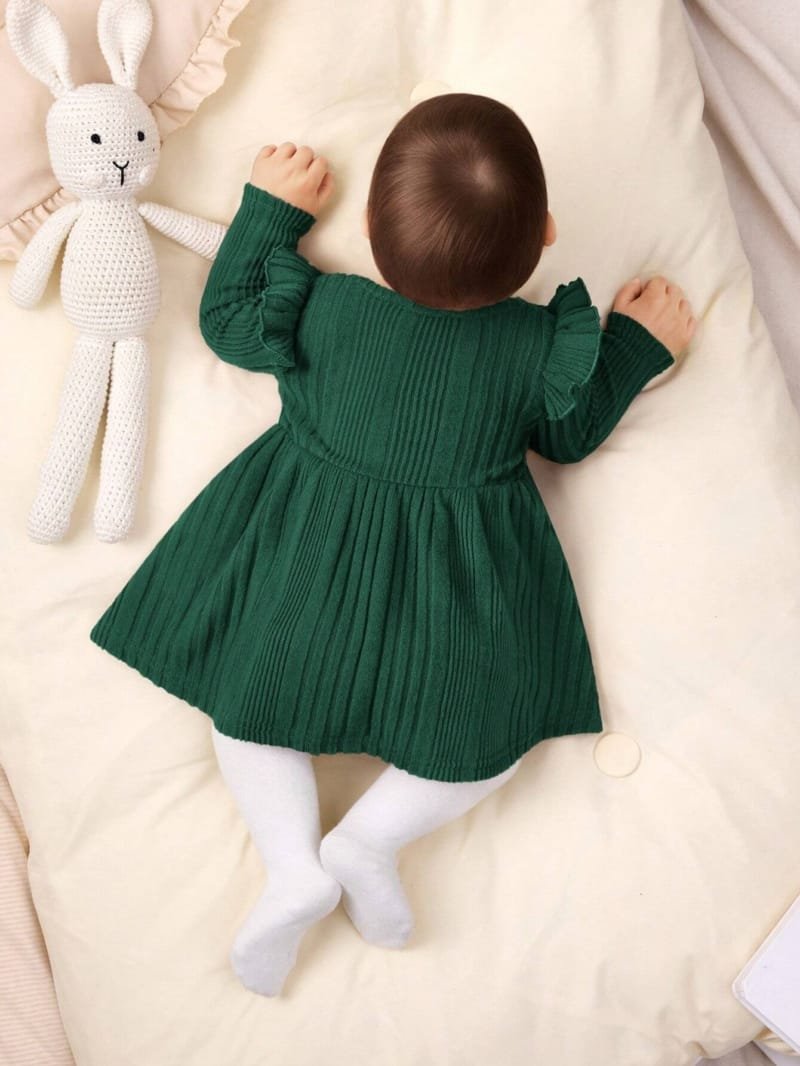 Vestido Verde Oscuro de punto para bebé recién nacida