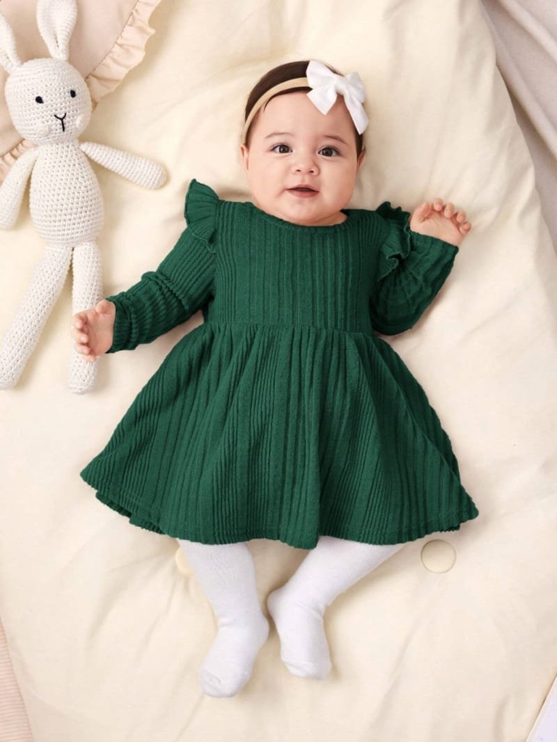 Vestido Verde Oscuro de punto para bebé recién nacida