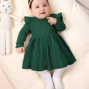 Vestido Verde Oscuro de punto para bebé recién nacida