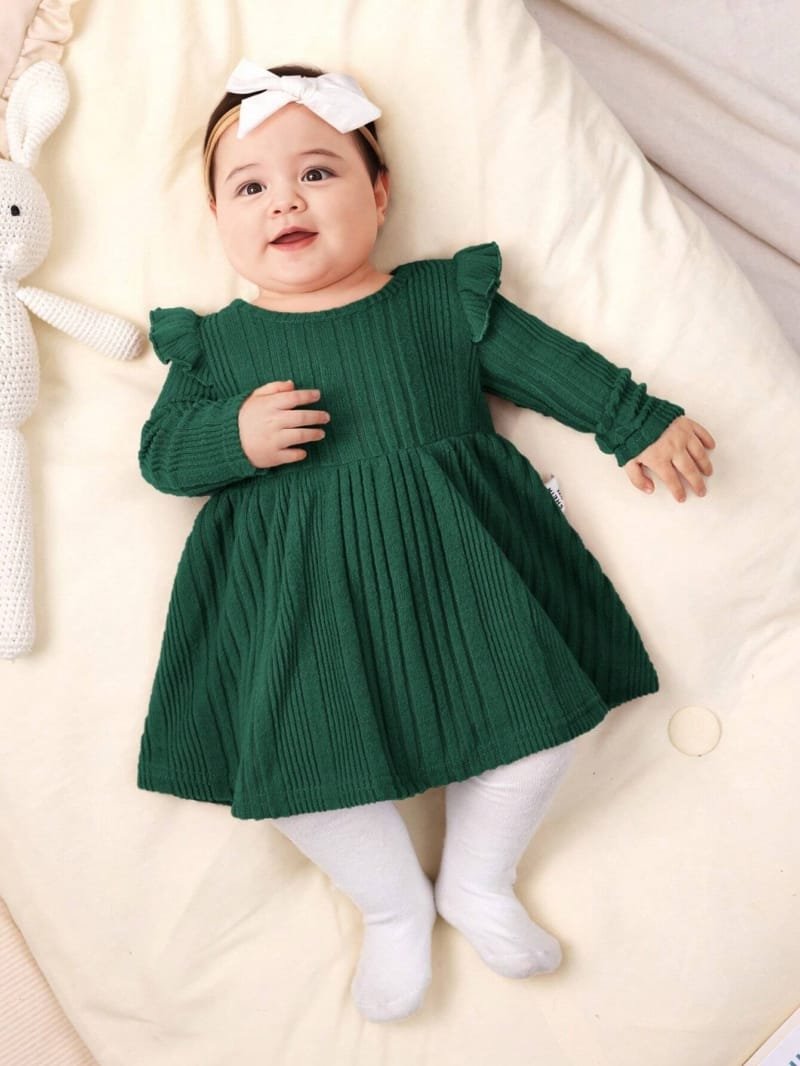 Vestido Verde Oscuro de punto para bebé recién nacida