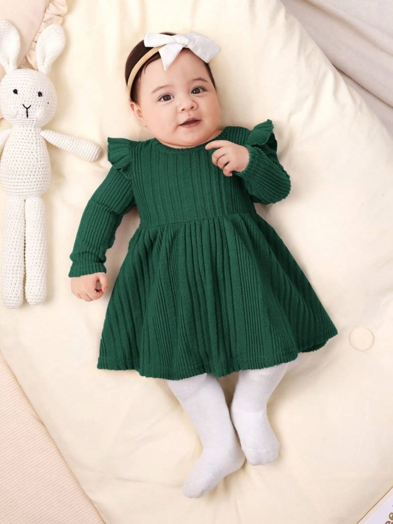 Vestido Verde Oscuro de punto para bebé recién nacida